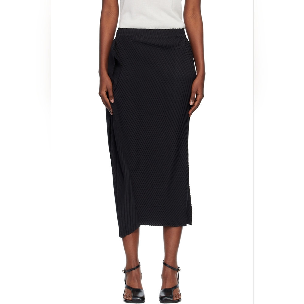 Issey Miyake Grey-Black Pleated Pull On Skirt S